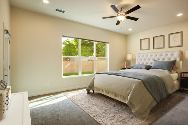 Master bathroom with expansive window in the Vista Azul community
