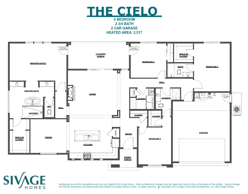The Cielo 2 Car floor plan rendering